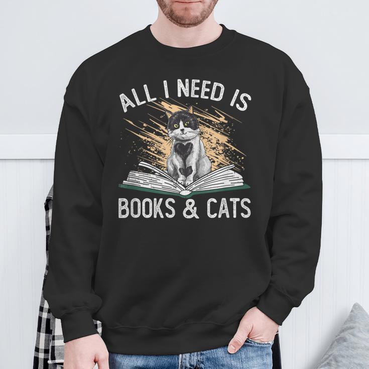 Reading All I Need Is Books & Cats Sweatshirt Gifts for Old Men
