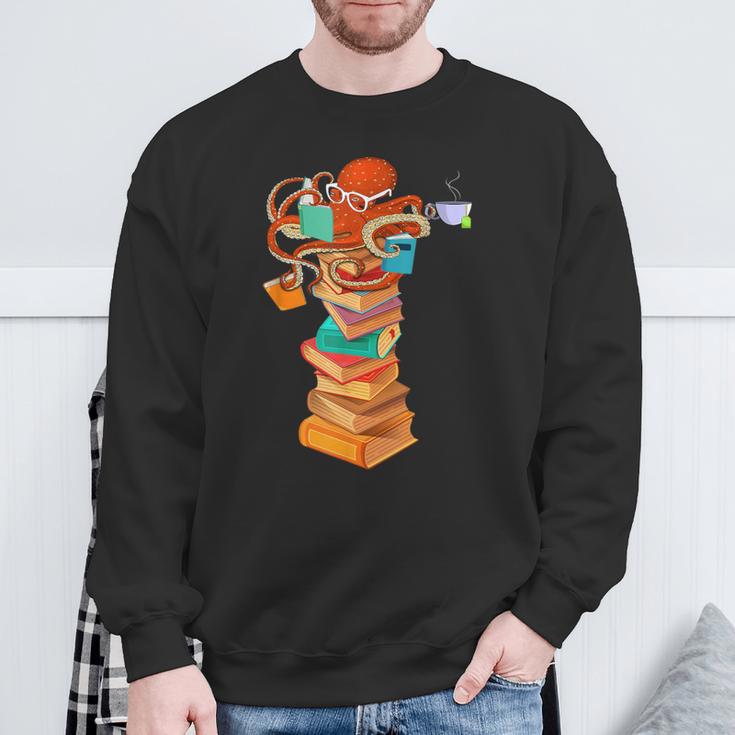 Reading Octopus Tea Coffee Book Lover Bookworm Reader Sweatshirt Gifts for Old Men