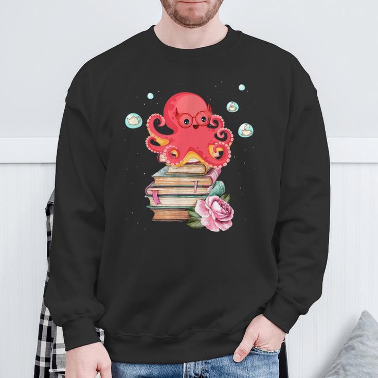 Reading Octopus Tea Coffee And Books Lover Sweatshirt Gifts for Old Men