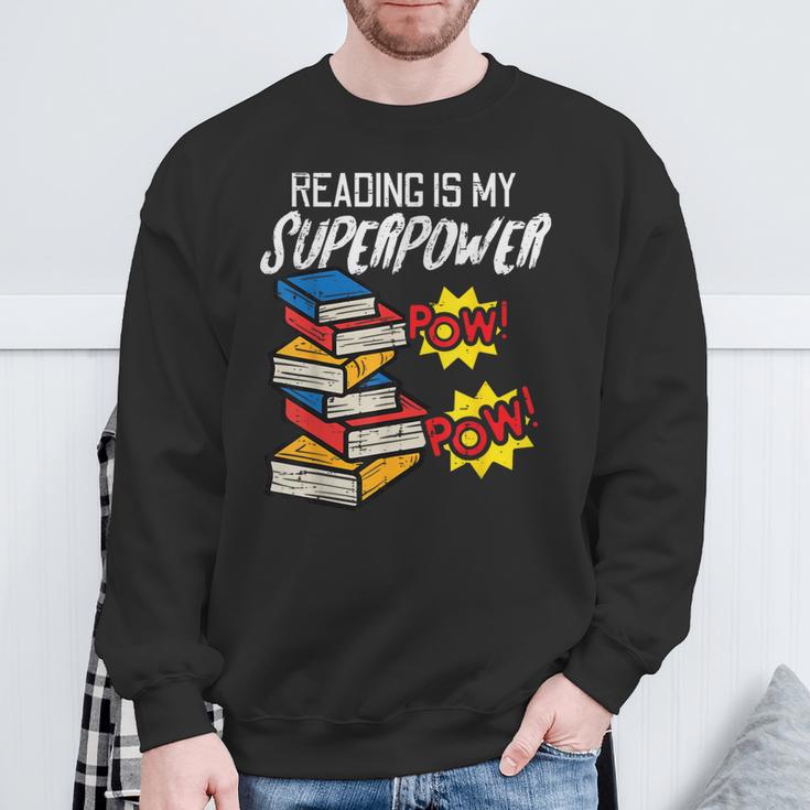 Reading Is My Superpower Book Lover Bookworm Librarian Sweatshirt Gifts for Old Men