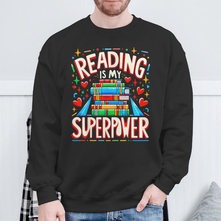 Reading Is My Superpower Bookworm Book Lover Sweatshirt Gifts for Old Men