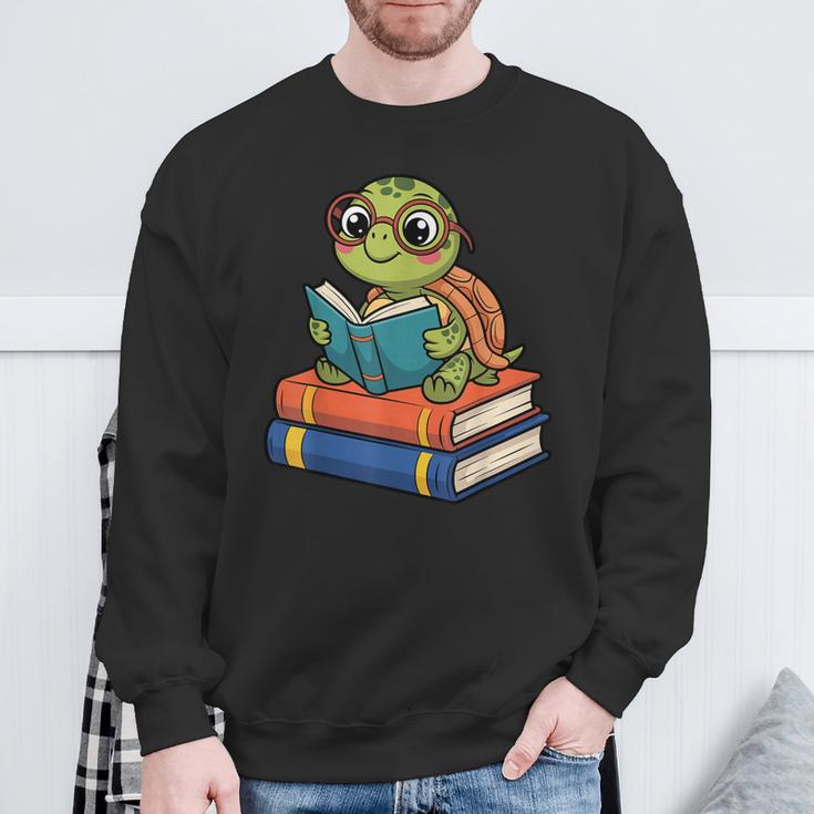 Reading Turtle Bookworm Cute Turtle With Glasses Books Sweatshirt Gifts for Old Men