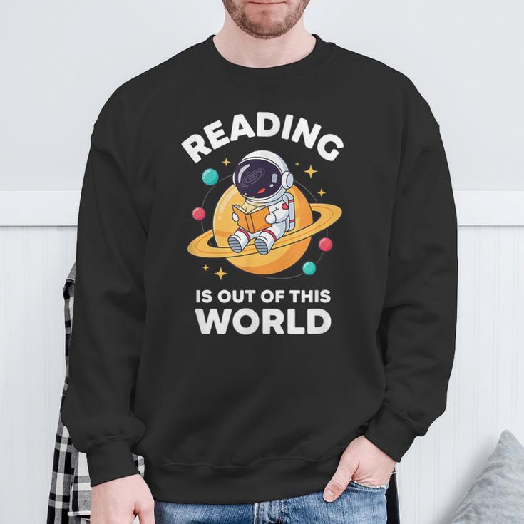Reading Is Out Of This World Astronaut Book Lover Sweatshirt Gifts for Old Men