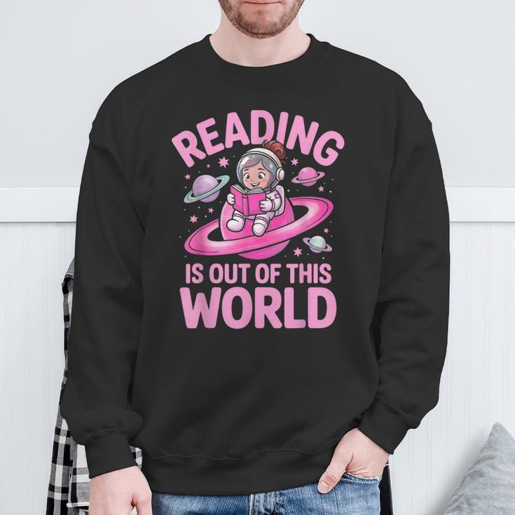Reading Is Out Of This World Astronaut Reading Book Space Sweatshirt Gifts for Old Men