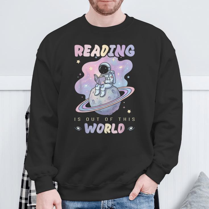 Reading Is Out Of This World Astronaut Space Book Lover Sweatshirt Gifts for Old Men