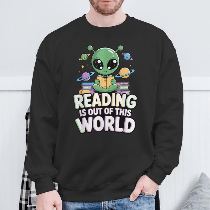 Reading Is Out Of This World Space Book Lover Bookworm Sweatshirt Gifts for Old Men