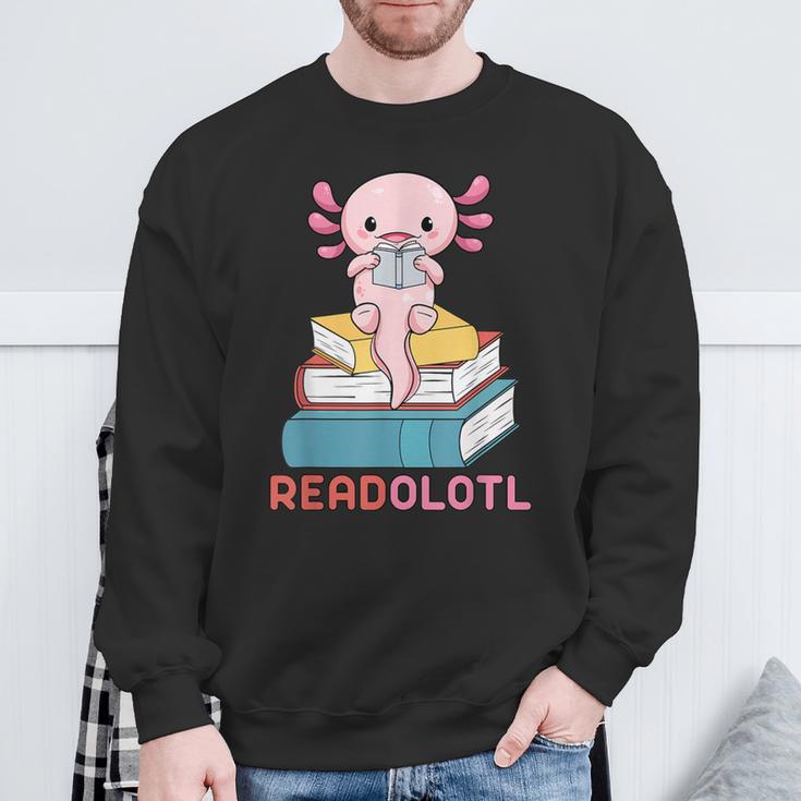 Readolotl Cute Read Axolotl Book Lover Librarian Bookworm Sweatshirt Gifts for Old Men