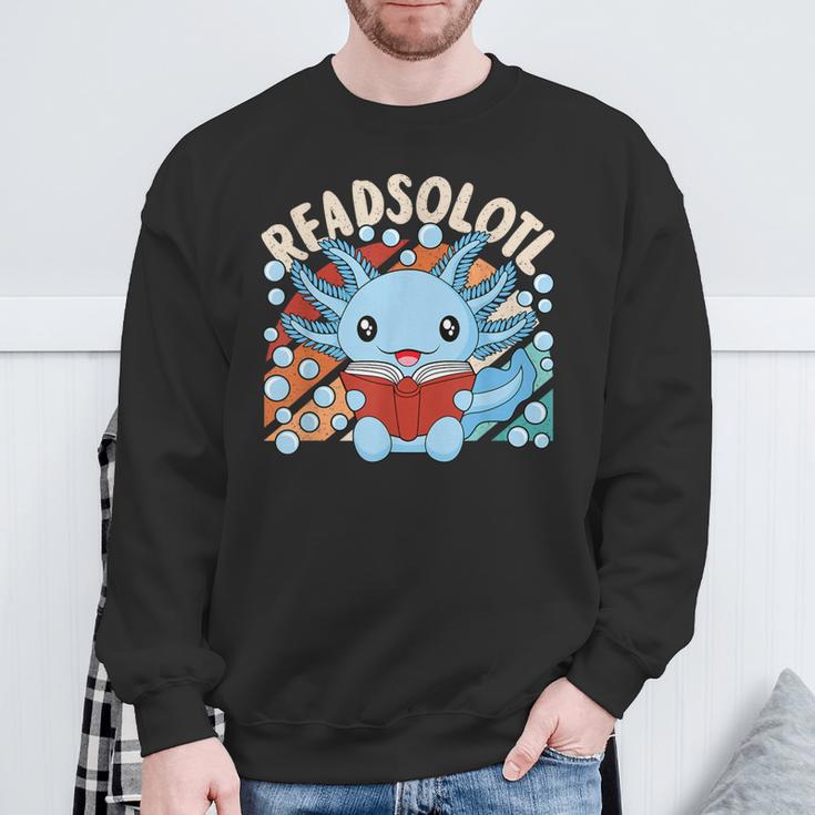 Readsolotl Axolotl Axolotl Lover Kawaii Reading Book Sweatshirt Gifts for Old Men