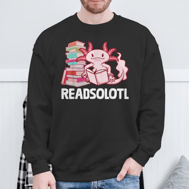 Readsolotl Axolotl Reading Fish Books Lizard Sweatshirt Gifts for Old Men