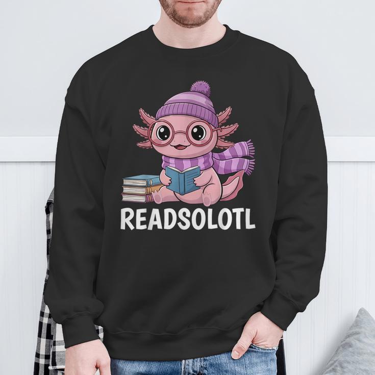 Readsolotl Cute Pink Kawaii Axolotl Reading Book Lover Sweatshirt Gifts for Old Men