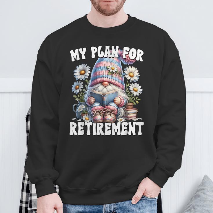 Retired Teacher Gnome Reading A Book Retirement Plan Sweatshirt Gifts for Old Men
