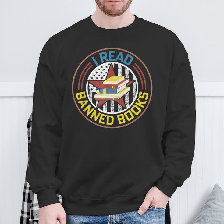 Retro American Flag I Read Banned Books Women Men Sweatshirt Gifts for Old Men