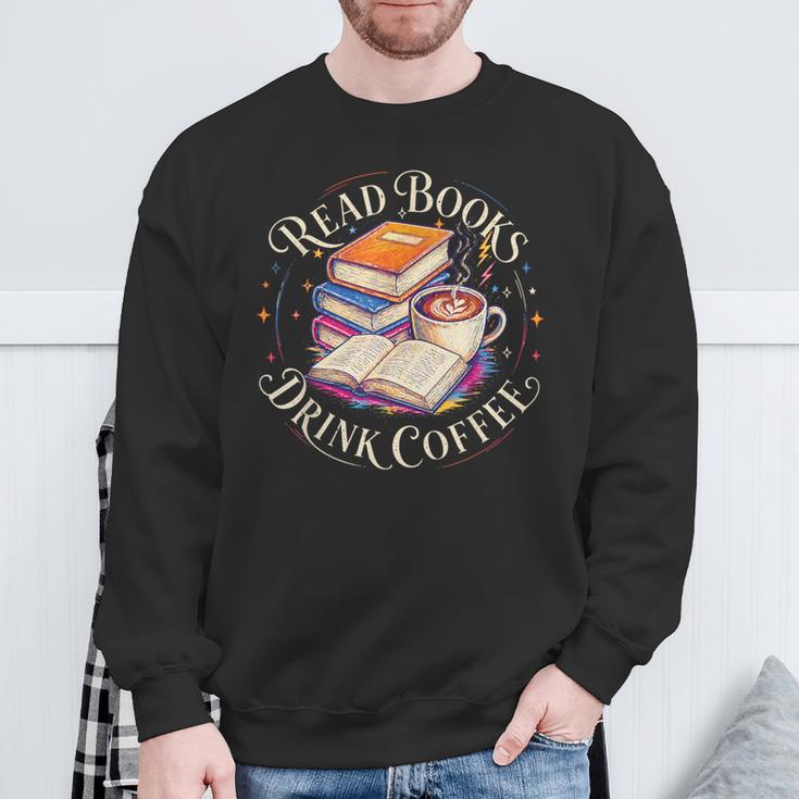 Retro Book Lover Coffee Drinking Reading Librarian Readers Sweatshirt Gifts for Old Men