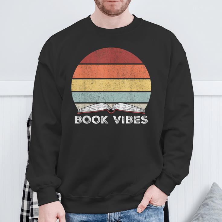 Retro Book Vibes Rainbow For Reading Lovers Vintage Sweatshirt Gifts for Old Men