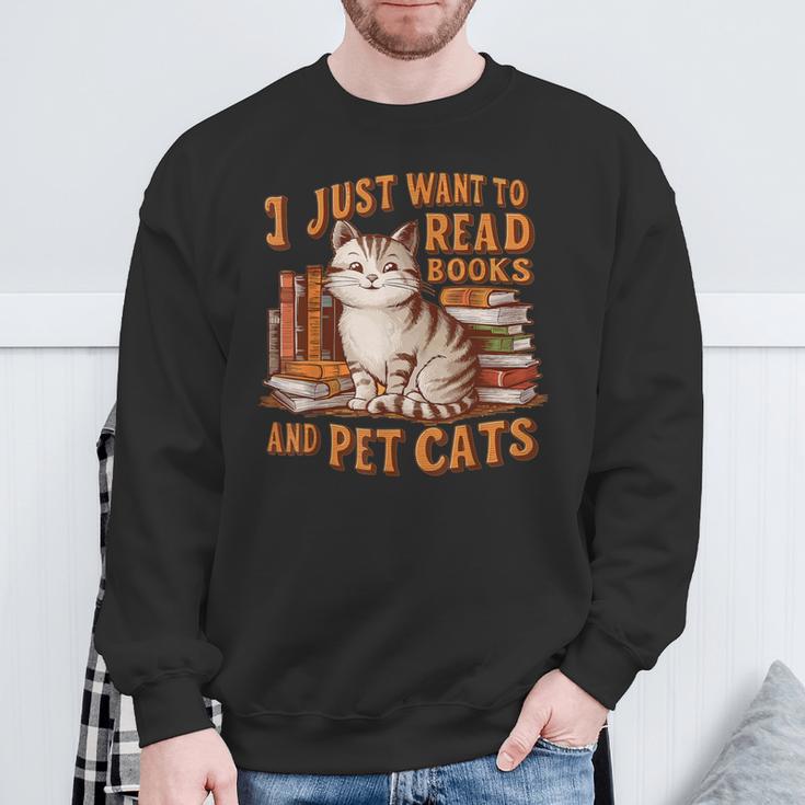 Retro I Just Want To Read Books And Pet Cats Cat Sweatshirt Gifts for Old Men
