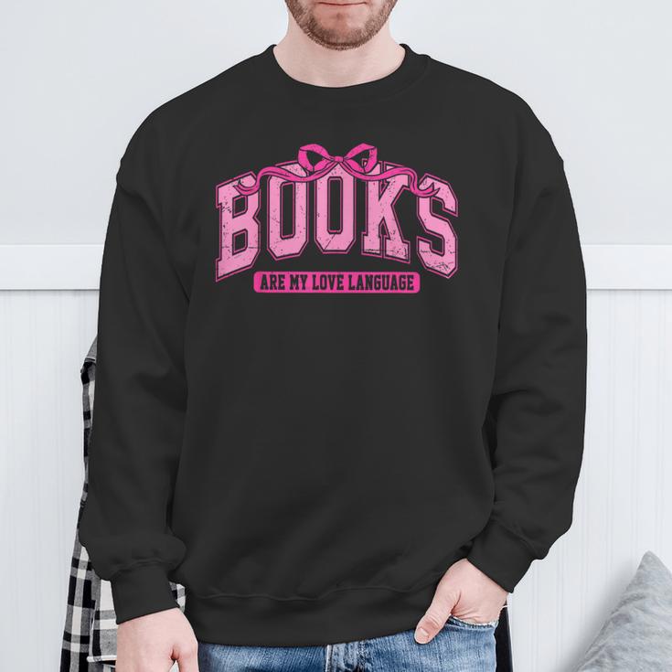 Retro Pink Coquette Bow Valentine Book Lover Varsity Sweatshirt Gifts for Old Men