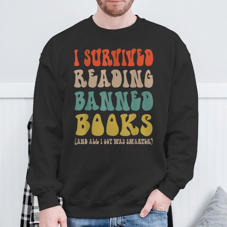 Retro I Survived Reading Banned Books And Got Smarter Sweatshirt Gifts for Old Men