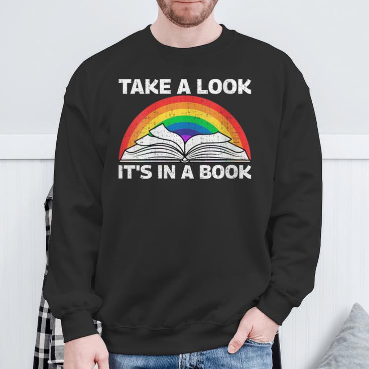 Retros Vintage Rainbow Take a Look It's In a Book Reading Sweatshirt Gifts for Old Men