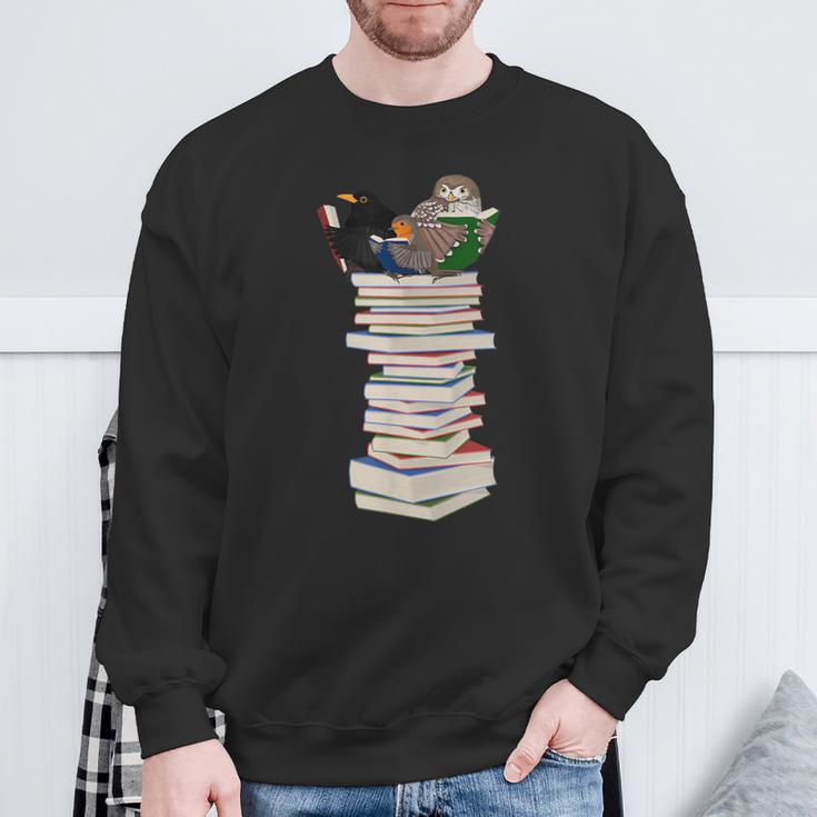 Robin Owl Bird Birds With Books Birdlover Animal Sweatshirt Gifts for Old Men