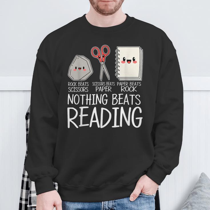 Rock Paper Scissors Nothing Beats Reading Book Lover Humor Sweatshirt Gifts for Old Men