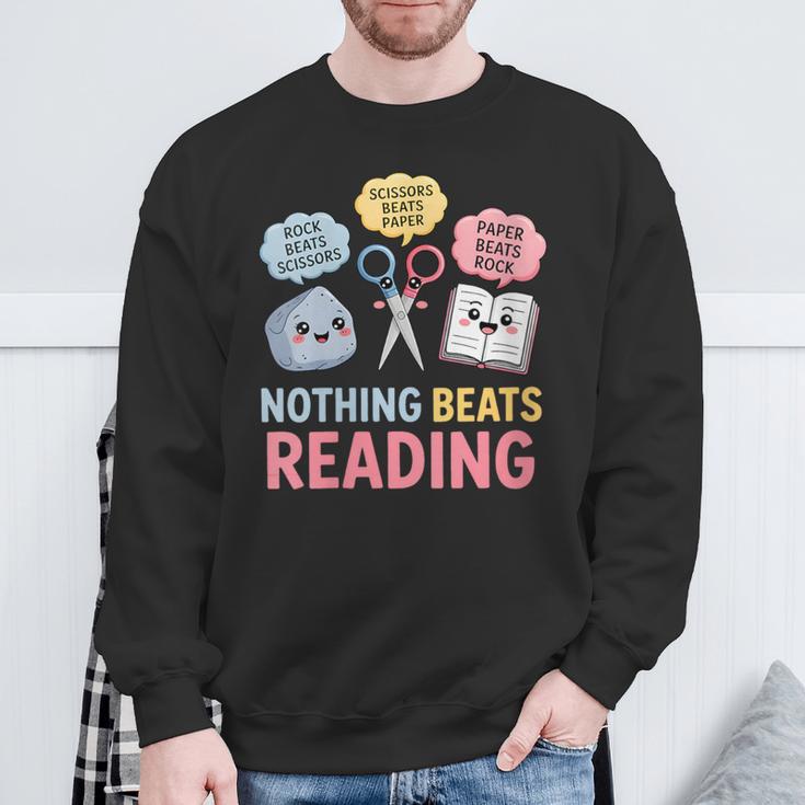 Rock Paper Scissors Nothing Beats Reading Book Lover Sweatshirt Gifts for Old Men