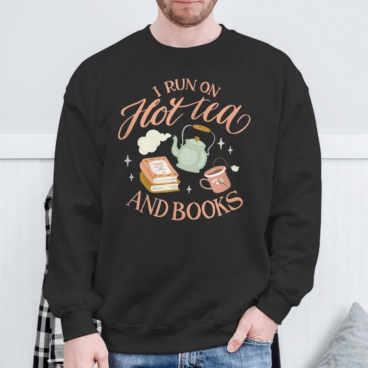 I Run ON HOT Tea & Books Reader Reading Meme Sweatshirt Gifts for Old Men