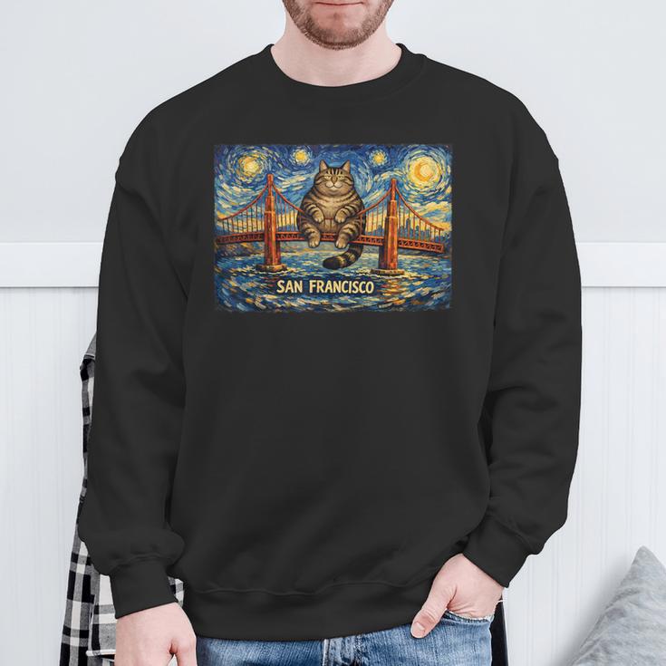 San Francisco Cat Golden Gate Bridge Starry Night Book Lover Sweatshirt Gifts for Old Men