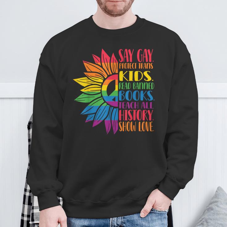 Say Gay Protect Trans Kids Read Banned Books Pride Month Sweatshirt Gifts for Old Men Say Gay Protect Trans Kids Read Banned Books Pride Month Sweatshirt Gifts for Old Men