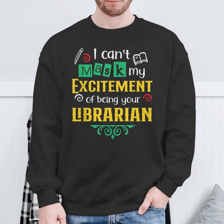 School Librarian Assistant Mask Book Reading Library Sweatshirt Gifts for Old Men