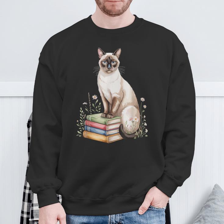 Siamese Cat Meezer Bookworm Flowers Book Reading Books Sweatshirt Gifts for Old Men Siamese Cat Meezer Bookworm Flowers Book Reading Books Sweatshirt Gifts for Old Men