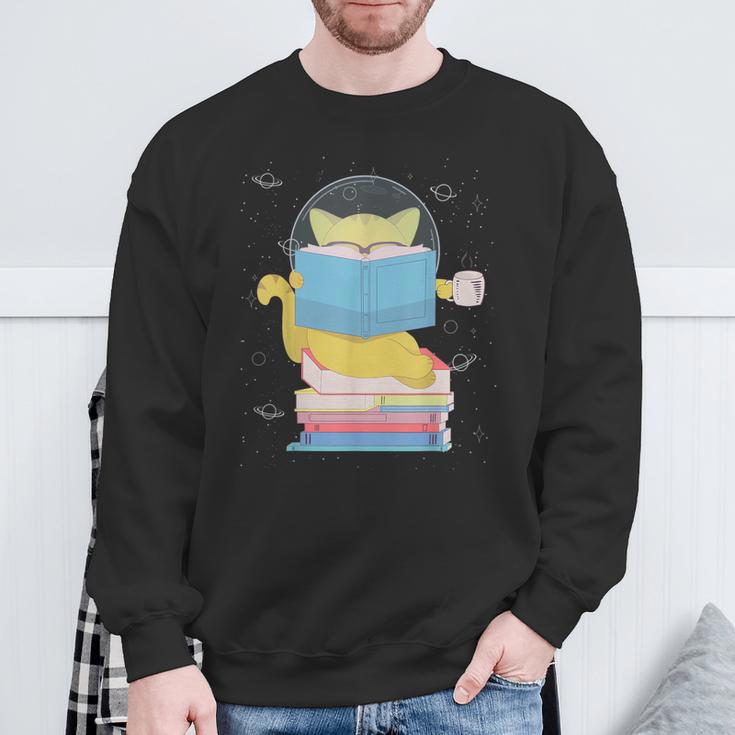 Space Cat Reading Book And Tea Space Cat For Men Women Kids Sweatshirt Gifts for Old Men