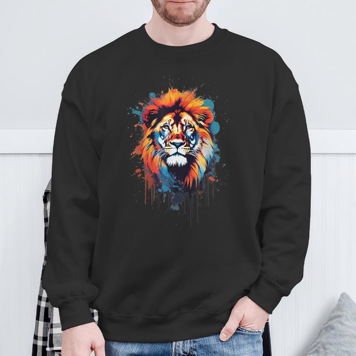 Strong Regal Lion Magestic Lion クールカラフルライオンステンシル スウェットシャツ 高齢者への贈り物
