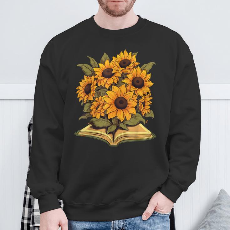 Sunflowers Flowers Book Floral Sweatshirt Gifts for Old Men