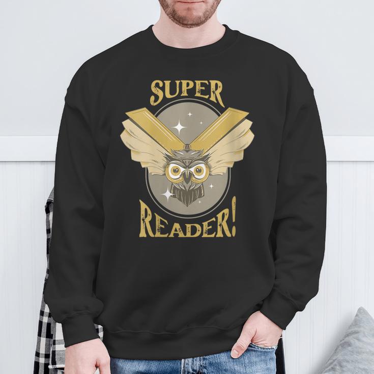 Super Reader Owl Bookmarks Reading Librarian Nocturnal Book Sweatshirt Gifts for Old Men