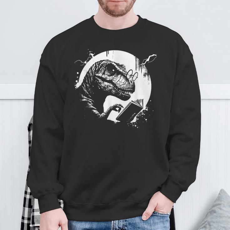 T-Rex Bookworm Book Reading Dinosaur Lover Sweatshirt Gifts for Old Men
