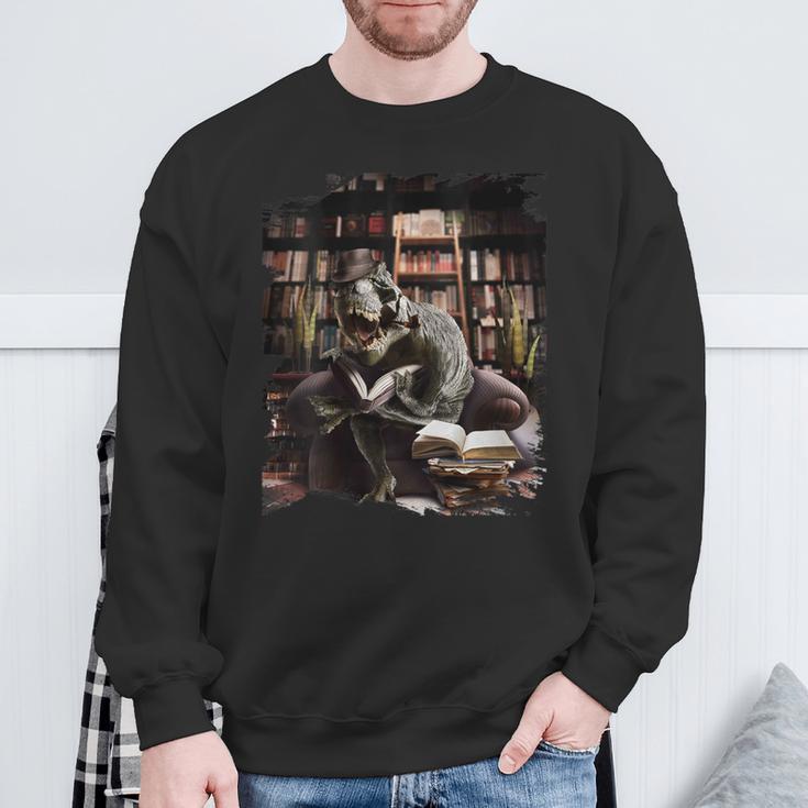 T-Rex Dinosaur Reading Books In Book Library Bookstore Sweatshirt Gifts for Old Men T-Rex Dinosaur Reading Books In Book Library Bookstore Sweatshirt Gifts for Old Men