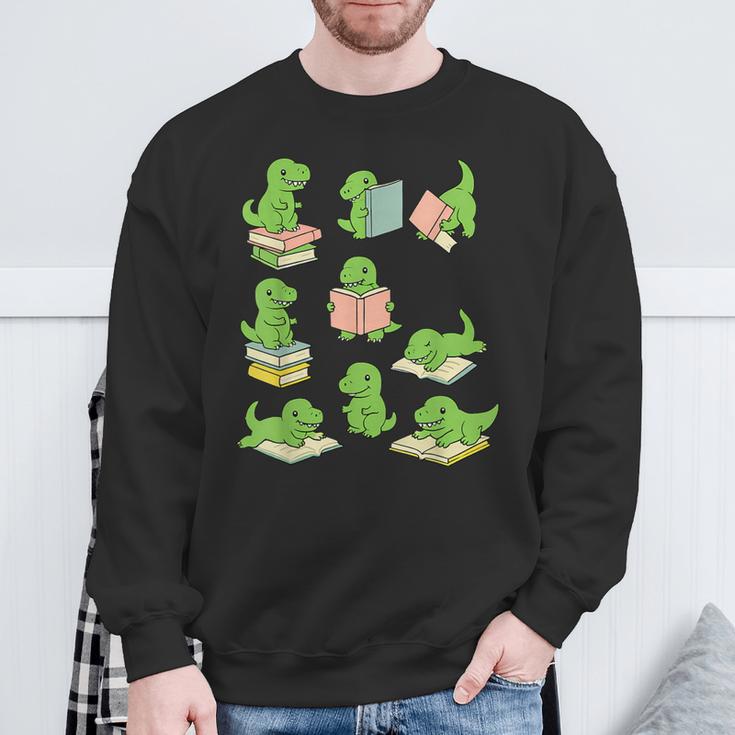 T-Rex Dinosaurs Reading Books Dinosaur Lover Sweatshirt Gifts for Old Men
