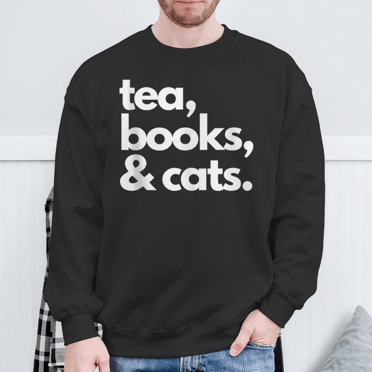 Tea Books And Cats Cat Mom Mum Mama Dad Reading Lover Book Sweatshirt Gifts for Old Men