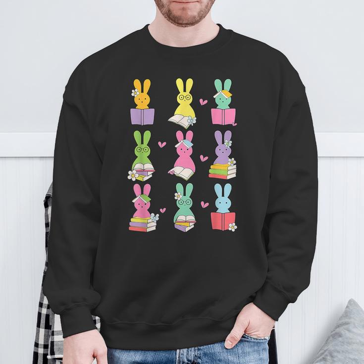 Teacher Easter Reading Bunnies Book Lover Bunny Sweatshirt Gifts for Old Men