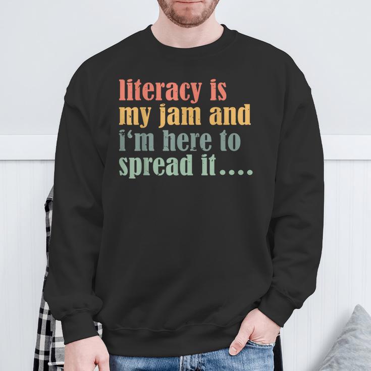 Teaching Fun Literacy Is My Jam Librarian Book Lover Teacher Sweatshirt Gifts for Old Men