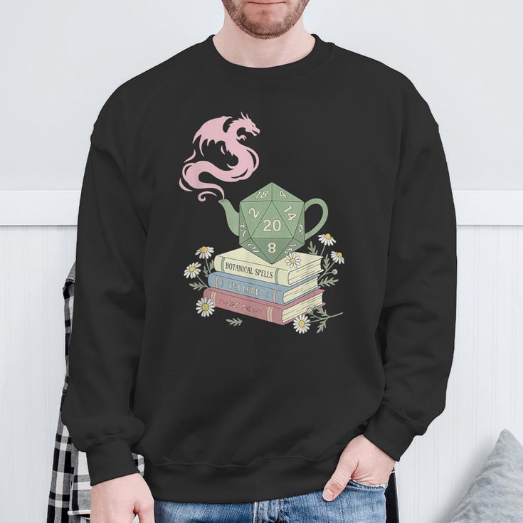 Teapot Dragon Books RPG Cozy Gamer Fantasy Tea Lover Sweatshirt Gifts for Old Men
