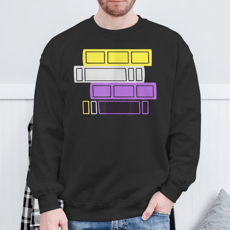 Threadless Grey Sky Chai Nonbinary Pride Book Stack Graphic Sweatshirt Gifts for Old Men