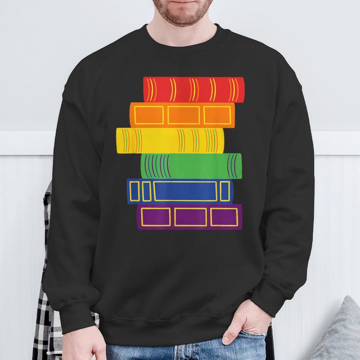 Threadless Grey Sky Chai Rainbow Book Pride Stack Graphic Sweatshirt Gifts for Old Men