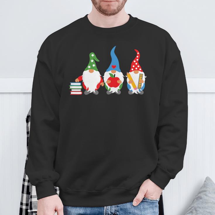 Three Gnomes School Books Pencil Apple Student Teacher For Men Women Girls Kids Sweatshirt Gifts for Old Men