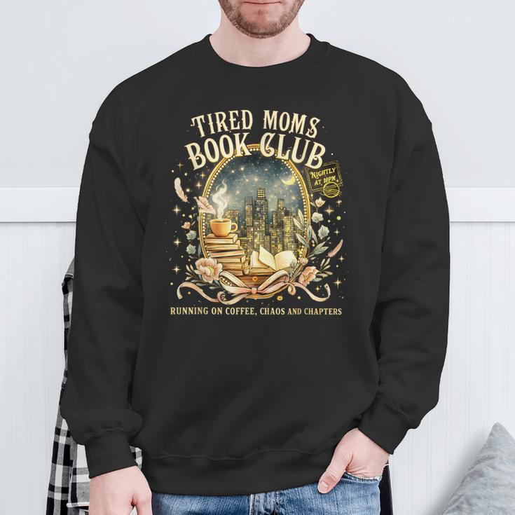 Tired Moms Book Club Cozy Night Coffee Reading Cat Sweatshirt Gifts for Old Men