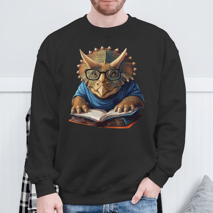 Triceratops Dinosaur Reading Book Nerd Sweatshirt Gifts for Old Men Triceratops Dinosaur Reading Book Nerd Sweatshirt Gifts for Old Men