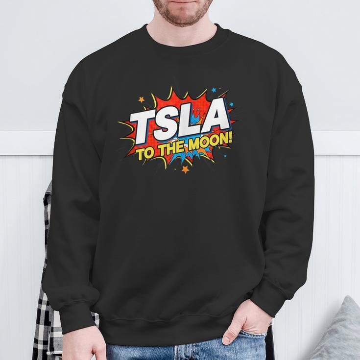 TSLA To The Moon Comic Book Style Splash Sweatshirt Gifts for Old Men