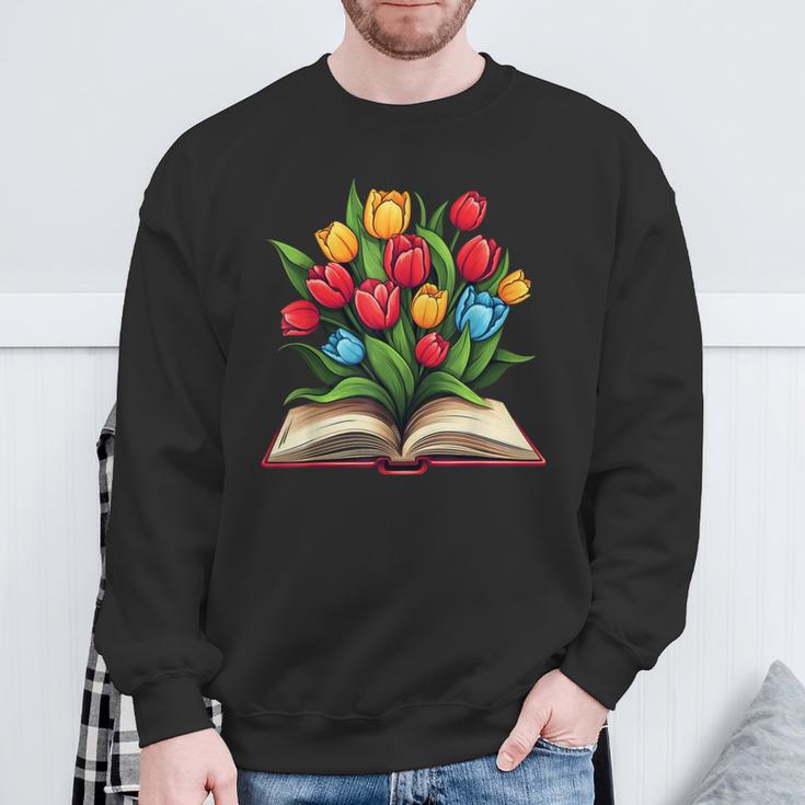 Tulips Flowers Book Floral Sweatshirt Gifts for Old Men