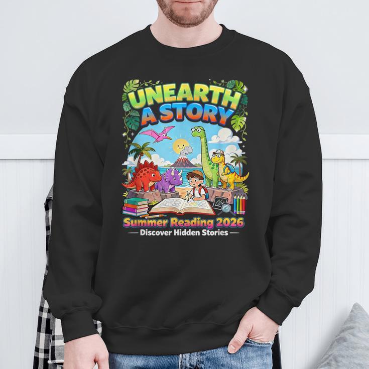 Unearth A Story Dinosaur Books Summer Reading 2026 Sweatshirt Gifts for Old Men