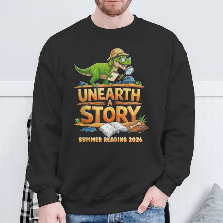 Unearth a Story Dinosaur Reading Books Summer 2026 Sweatshirt Gifts for Old Men